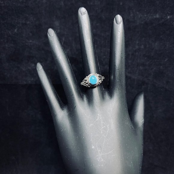 Vintage Sterling Silver Faux Turquoise Ring Sz 6 (R336) - Picture 1 of 8